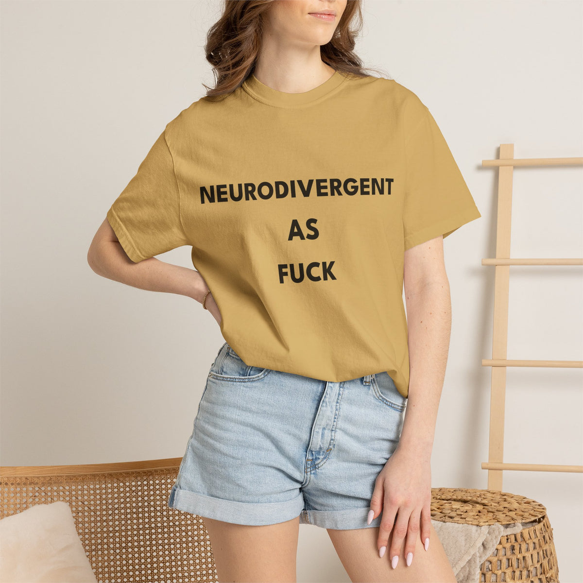 Neurodivergent as Fuck, T-Shirt, Unisex, Black Text