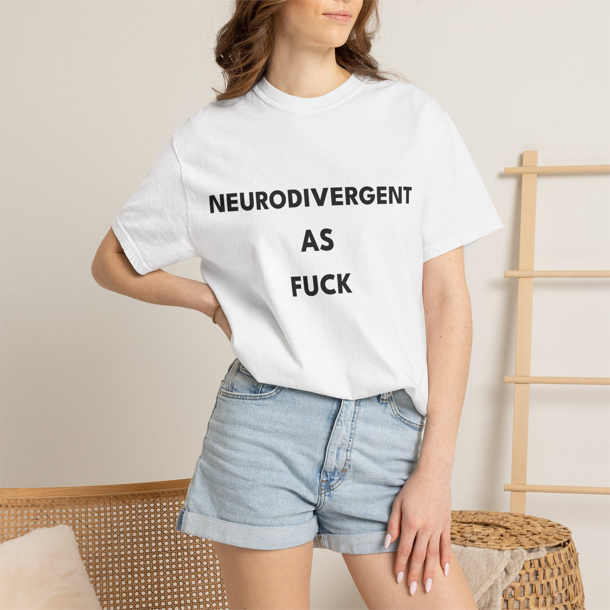 Neurodivergent as Fuck, T-Shirt, Unisex, Black Text