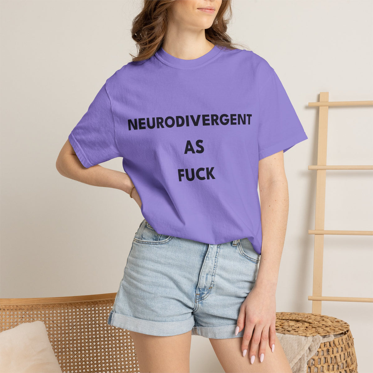 Neurodivergent as Fuck, T-Shirt, Unisex, Black Text