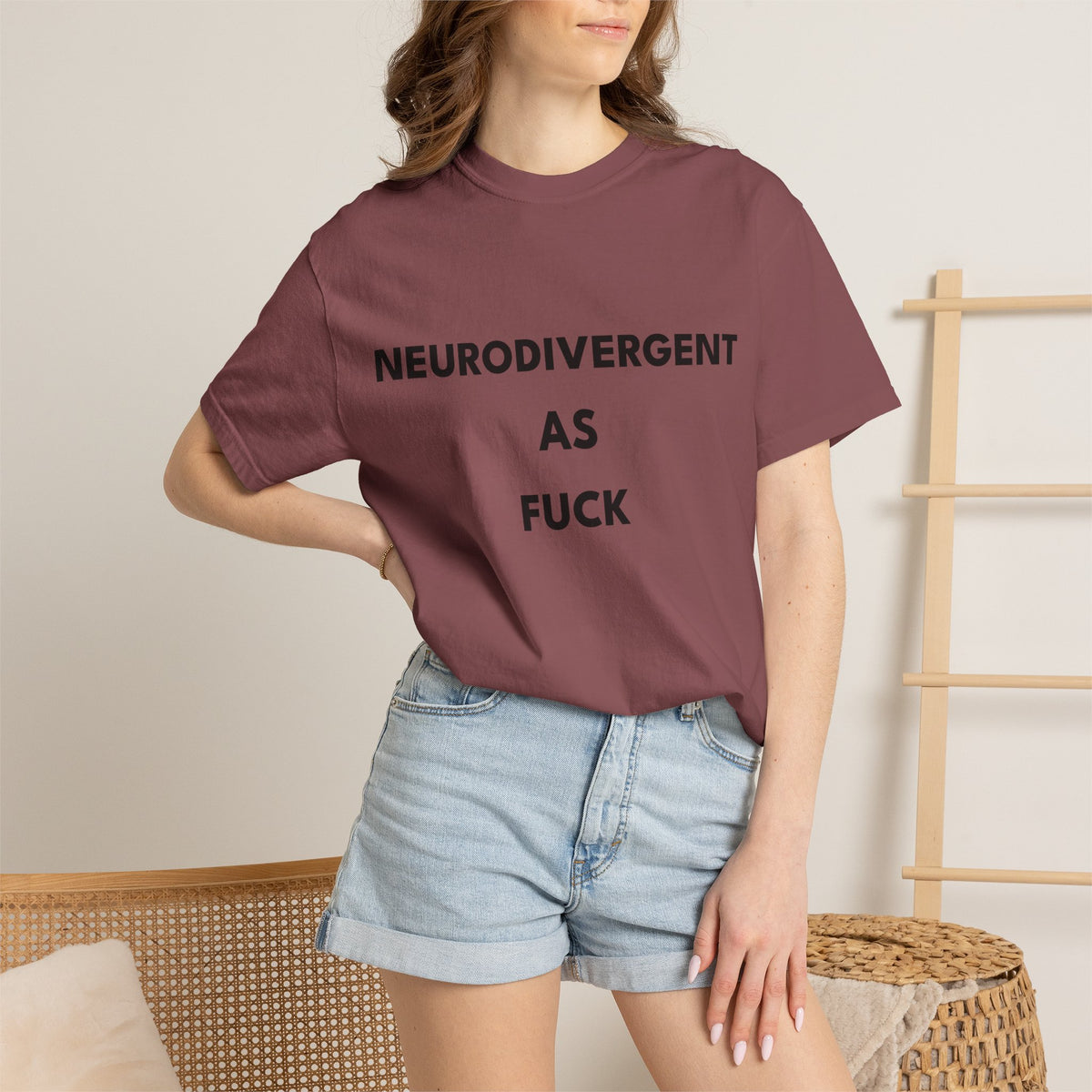 Neurodivergent as Fuck, T-Shirt, Unisex, Black Text