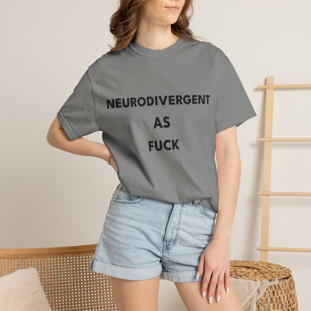 Neurodivergent as Fuck, T-Shirt, Unisex, Black Text